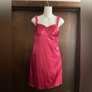 FAERIESTY Brand NWT Size 4 Small PINK Mini Body Con Dress Floral Straps Cocktail